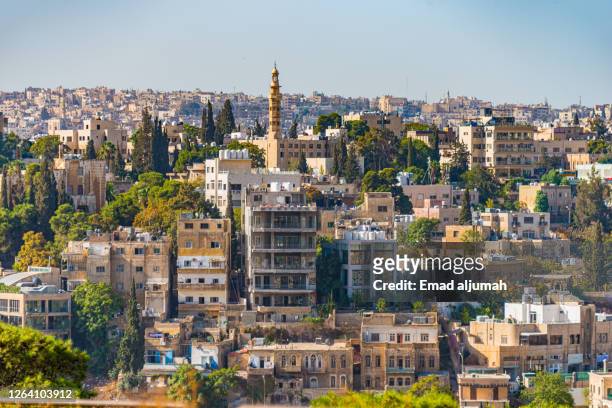 the amman city capital of jordan view from the hill of the citadel, or jabal al-qal'a - amman stock pictures, royalty-free photos & images