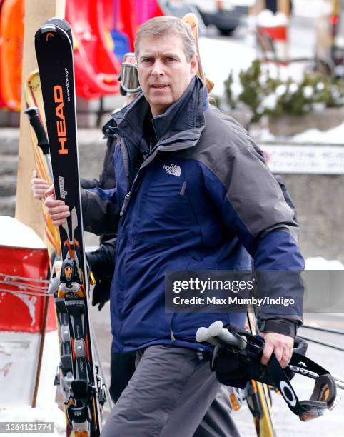 Prince Andrew, Duke of York seen whilst on a skiing holiday with Sarah Ferguson, Duchess of York and Princess Beatrice on February 14, 2007 in...
