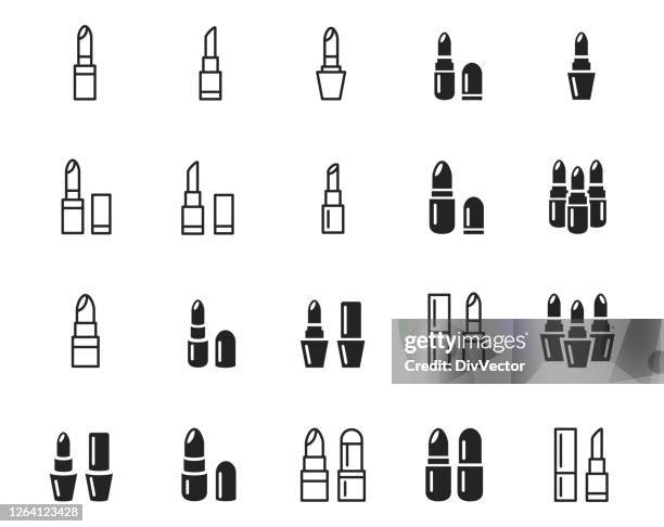 ilustraciones, imágenes clip art, dibujos animados e iconos de stock de conjunto de iconos de lápiz labial - pintalabios