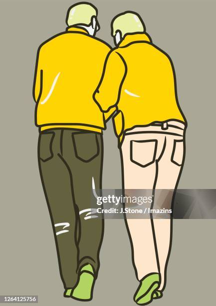 mid-aged couple walking together - arm in arm stock illustrations