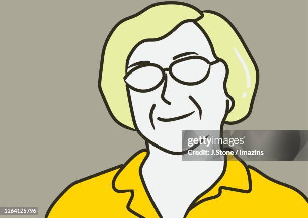 smiling old lady - headshot gray background stock illustrations