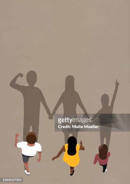 large shadows of family walking - family stock illustrations