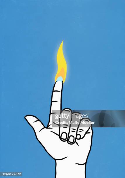 finger with flame - burn hand stock illustrations