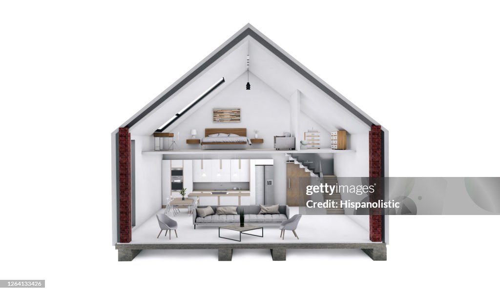Representación 3D de una hermosa casa de dos pisos