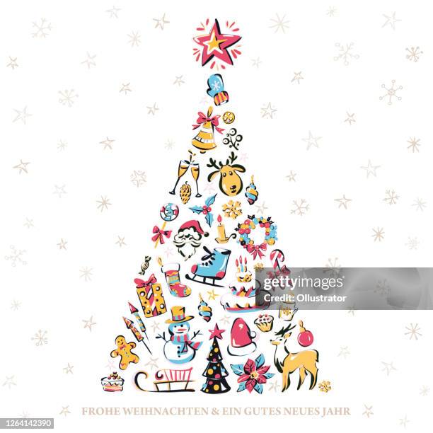 merry christmas & a happy new year - christmas card in german - weihnachten illustration stock illustrations