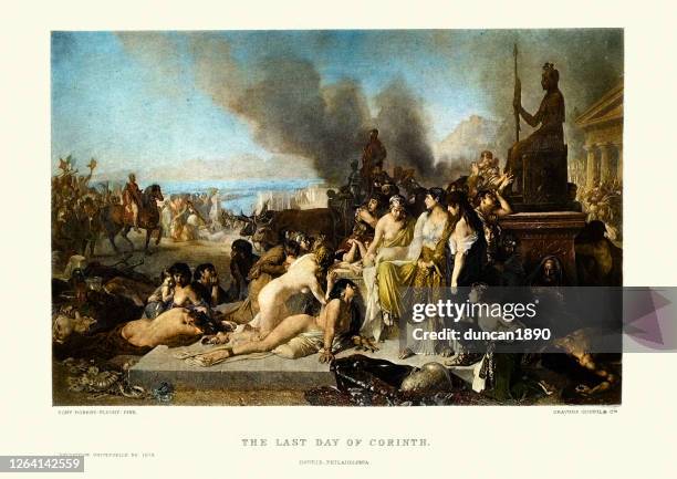 ilustraciones, imágenes clip art, dibujos animados e iconos de stock de legiones romanas saqueando y quemando la antigua ciudad griega de corinto - corintio estilo clásico griego