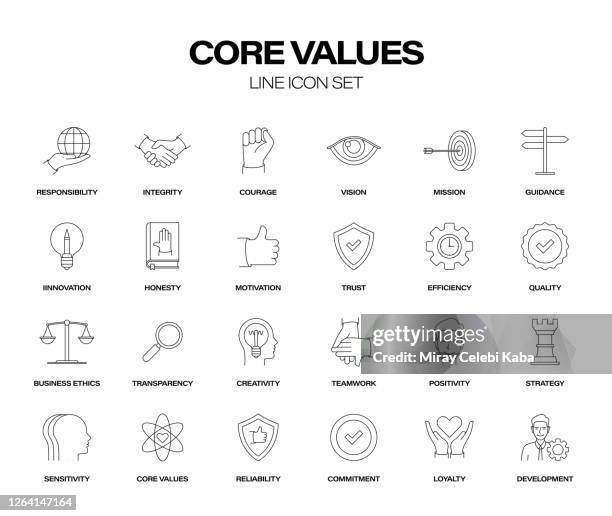 core values line icon set - moral compass stock illustrations