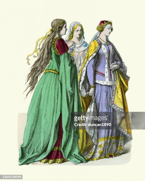 illustrations, cliparts, dessins animés et icônes de mode de la princesse anglaise et des femmes nobles, 14ème siècle - xivème siècle