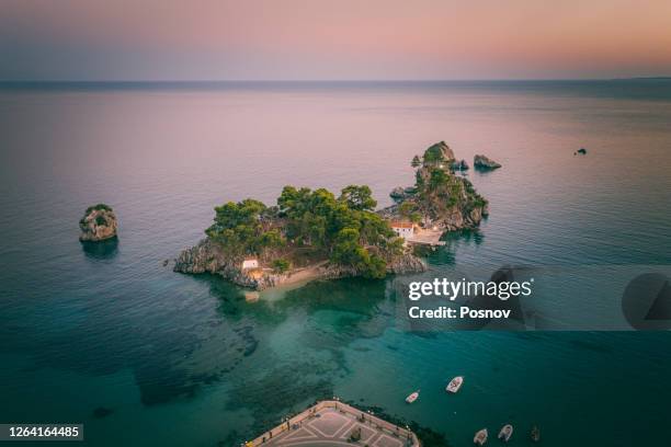 panagia chapel at the island of panagia off the coast of parga - epirus greece stock pictures, royalty-free photos & images