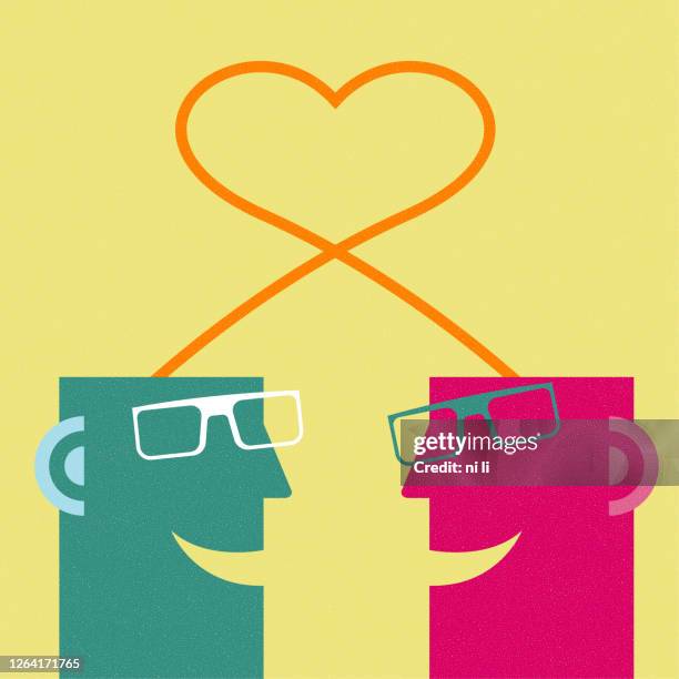 business concept design, face-to-face communication, with a heart symbol above the head. - executive talking head stock illustrations