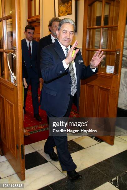 Deputy Prime Minister Winston Peters makes his way to question time at Parliament on August 06, 2020 in Wellington, New Zealand. Parliament will be...