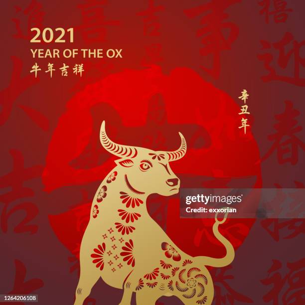 golden year of the ox - looking over shoulder stock illustrations