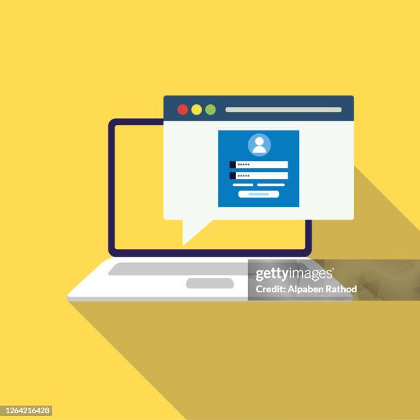 bildbanksillustrationer, clip art samt tecknat material och ikoner med inloggningssida på laptopskärmen. anteckningsbok och online inloggningsformulär, logga in sida. användarprofil, åtkomst till kontobegrepp. vektorillustration. lager illustration - register