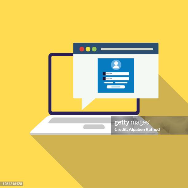 筆記型電腦螢幕上的登錄頁面。筆記本和在線登錄表單,登錄頁面。使用者配置檔,訪問帳戶概念。向量圖。庫存插圖。 - permission concept 幅插畫檔、美工圖案、卡通及圖標