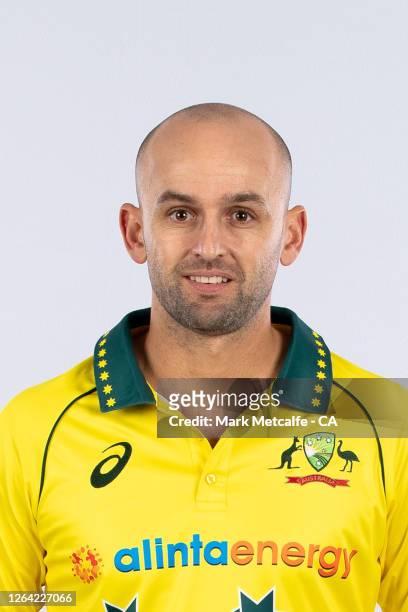 Nathan Lyon poses during the Cricket Australia Men's One Day International Team Headshots Session on October 02, 2019 in Sydney, Australia.