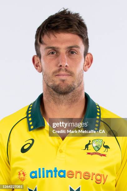 Mitchell Marsh poses during the Cricket Australia Men's One Day International Team Headshots Session on October 02, 2019 in Sydney, Australia.