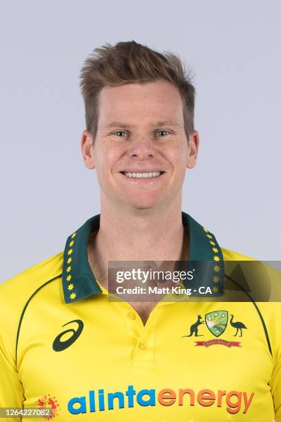 Steve Smith poses during the Cricket Australia Men's One Day International Team Headshots Session on October 02, 2019 in Sydney, Australia.