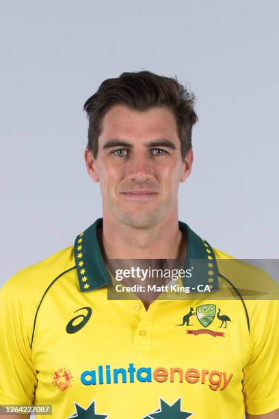 Pat Cummins poses during the Cricket Australia Men's One Day International Team Headshots Session on October 02, 2019 in Sydney, Australia.