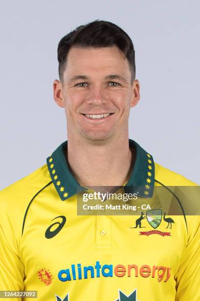 Peter Handscomb poses during the Cricket Australia Men's One Day International Team Headshots Session on October 02, 2019 in Sydney, Australia.