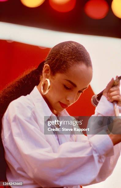 British Jazz and Soul singer Sade Adu, of the group Sade, performs during the Artists Against Apartheid Freedom Festival, Clapham Common, London,...