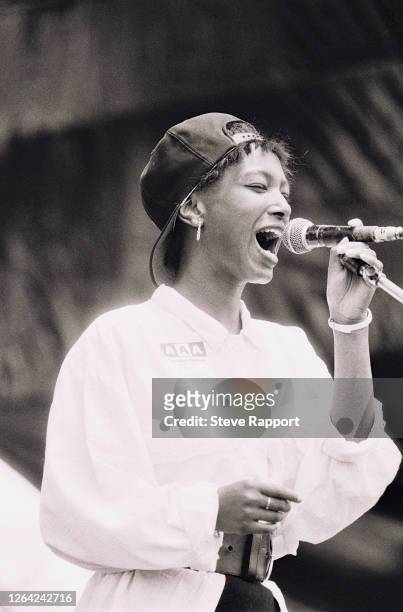 English Soul and Pop musician Dee C Lee, of the group the Style Council, performs during the Artists Against Apartheid Freedom Festival, Clapham...