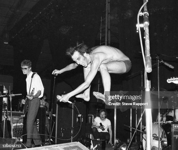 English singer Peter Murphy, of the group Bauhaus, leaps into the air as he performs during the Futurama 3 festival, Stafford, 9/5/1981. Visible at...