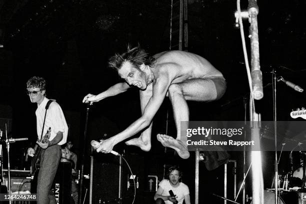English singer Peter Murphy, of the group Bauhaus, leaps into the air as he performs during the Futurama 3 festival, Stafford, 9/5/1981. Visible at...
