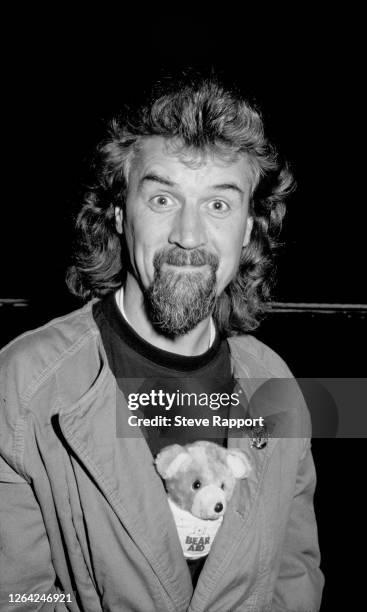 Portrait of Scottish comedian Billy Connolly for Bear Aid/Comic Relief, Shaftesbury Theatre, London, 4/25/1986.