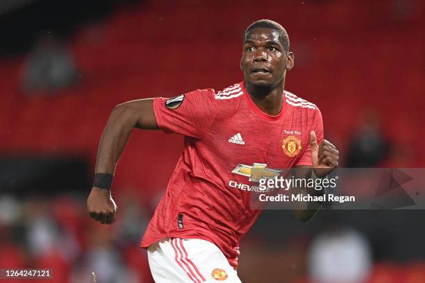 Paul Pogba of Manchester United in action during the UEFA Europa League round of 16 second leg match between Manchester United and LASK at Old...