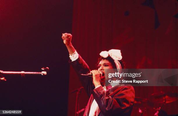 English Pop and Soul musician Dee C Lee, of the group the Style Council, Red Wedge Tour, Manchester Apollo, Manchester, 1/25/1986. During the latter...