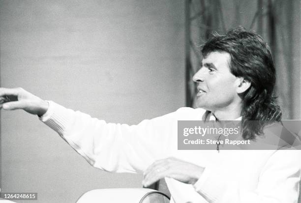 English Pop musician Davy Jones , of the group the Monkees on ITV's Night Network, South Bank, London, 3/3/1988.