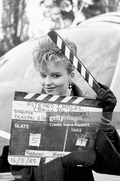 Scottish New Wave singer Clare Grogan, of the group Altered Images, films the band's 'Bring Me Closer' music video, Hever Castle, Kent, 5/16/1983.