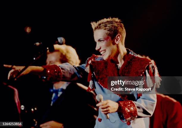 Scottish New Wave & Pop musician Annie Lennox, of the group Eurythmics, performs onstage at the Cullen Performance Hall, Houston, Texas, 4/15/1984.