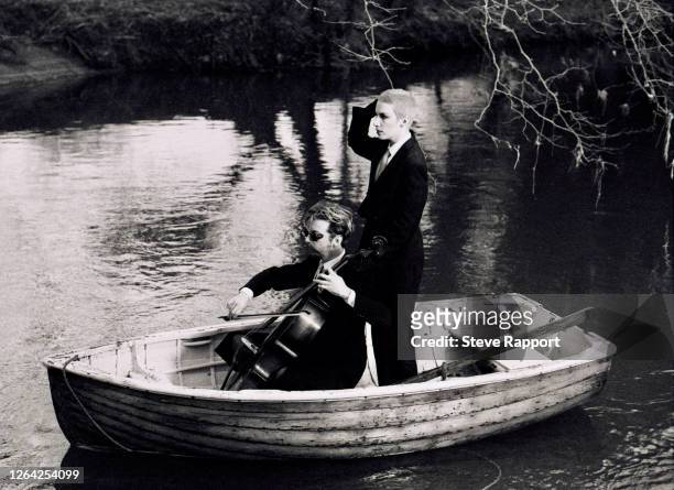 New Wave and Pop musicians Dave Stewart and Annie Lennox, of the group Eurythmics, films the 'Sweet Dreams ' music video , 1/6/1983.