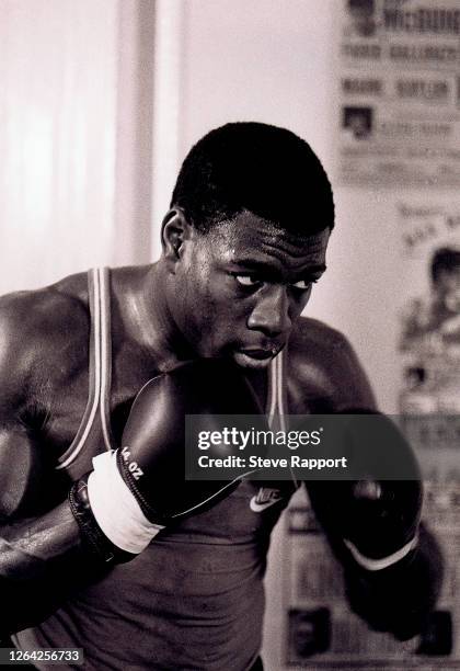 British Heayweight boxer Frank Bruno at The Royal Oak, Canning Town, London, 6/22/1986.