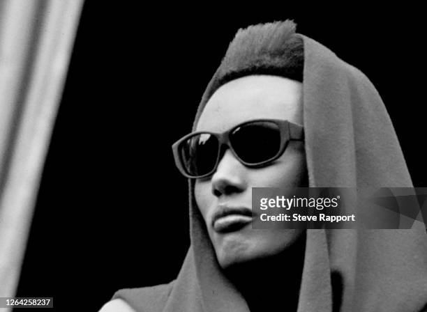 Jamaican actress, model, and singer Grace Jones at the 'View To A Kill' press photo call, 6/13/1985.
