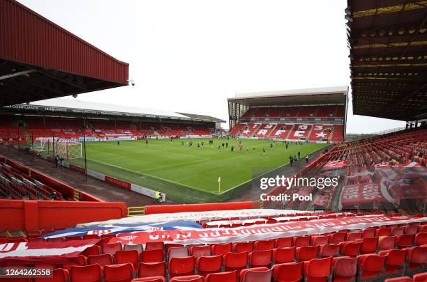 General view of the stadium prior to the Ladbrokes Premiership match between Aberdeen and Rangers at Pittodrie Stadium on August 01, 2020 in...
