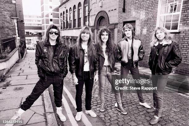 Iron Maiden, Nottingham, 9/28/1984.Pictured are, from left, Adrian Smith, Bruce Dickinson, Steve Harris, Steve Harris, Nicko McBrain, and Dave Murray.