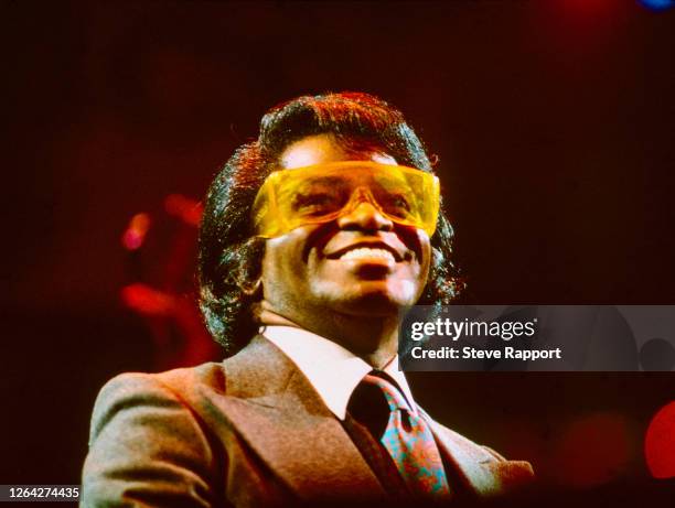 American Funk, Soul, & R&B singer James Brown , at the Technics World DJ Mixing Championships, Royal Albert Hall, London, 3/8/1988.