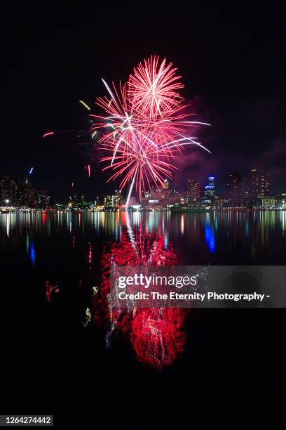 winter fireworks at docklands, melbourne - docklands melbourne stock-fotos und bilder