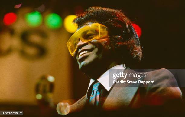 American Funk, Soul, & R&B singer James Brown , at the Technics World DJ Mixing Championships, Royal Albert Hall, London, 3/8/1988.