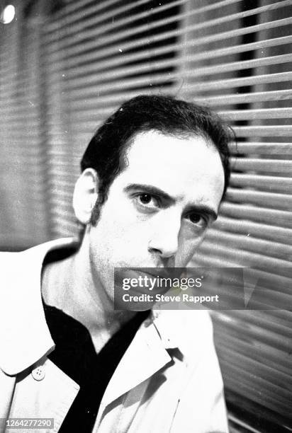 English Punk, Post-Punk, and New Wave musician Mick Jones, of the group Big Audio Dynamite, films the 'Medicine Show' music video, London, 6/8/1986.