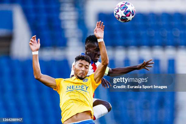 Sofiane Daham of FC Sochaux battles for the ball with Idrissa Gueye of Paris Saint Germain during the friendly match between Paris Saint-Germain and...