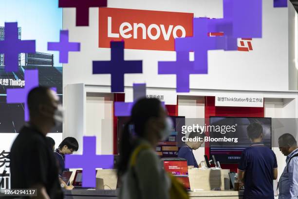 The Lenovo Group Ltd. Booth at the MWC Shanghai event in Shanghai, China, on Thursday, June 29, 2023. The Shanghai event is modeled after a bigger...
