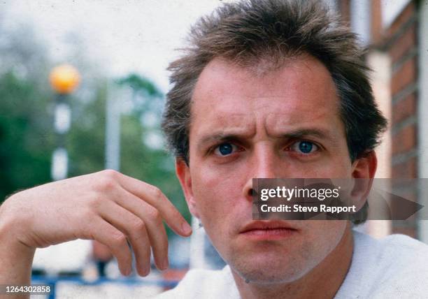 Portrait of British comedian and actor Rik Mayall in Covent Garden, London, mid 1980s.