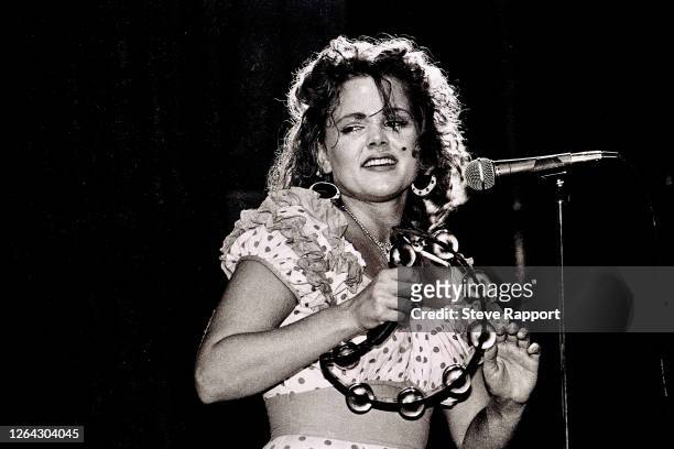 American New Wave and Pop musician Belinda Carlisle, of the group the Go-Gos, performs at The Venue, London, 11/5/1981.