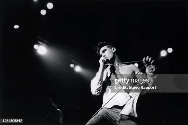English singer Morrissey, of the group the Smiths, Red Wedge Tour, Newcastle City Hall, Newcastle, 1/31/1986. During the latter half of the 1980s,...