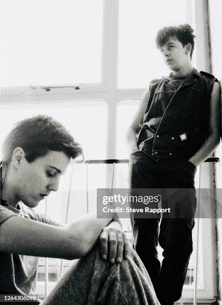 Portrait of New Wave and Pop musicians Curt Smith and Roland Orzabel, both of the group Tears for Fears, Manchester, 9/20/1982.