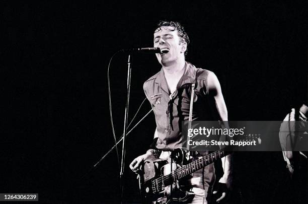 English Punk Rock musician Joe Strummer, of the group the Clash, performs at the Lyceum, London, .