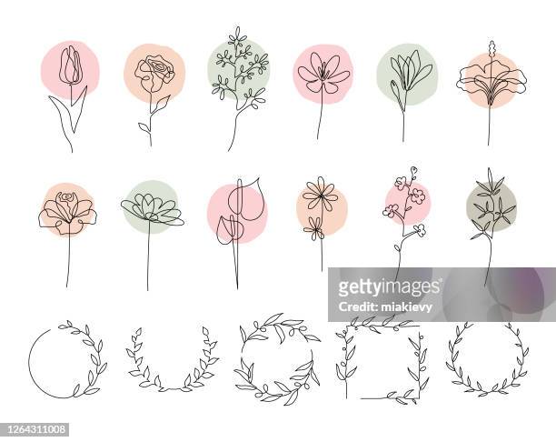 stockillustraties, clipart, cartoons en iconen met enkele lijn bloemen set - bloem plant